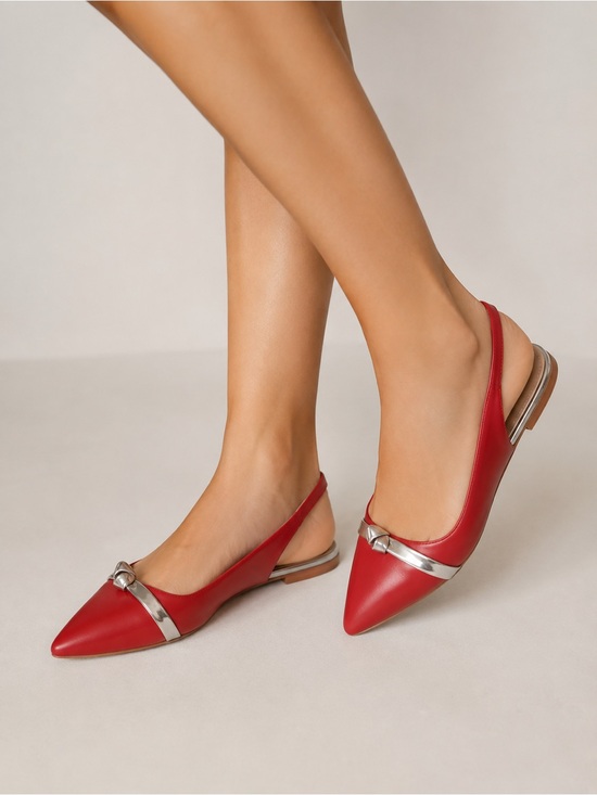 Vicenza Shoes - Vicenza Women’s Red Pointed-Toe Slingback Flats Silver Detail Size 9